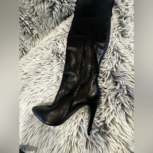Halston Hertiage Olivia Over the Knee Leather Boots - Jet Black - Picture 11 of 12